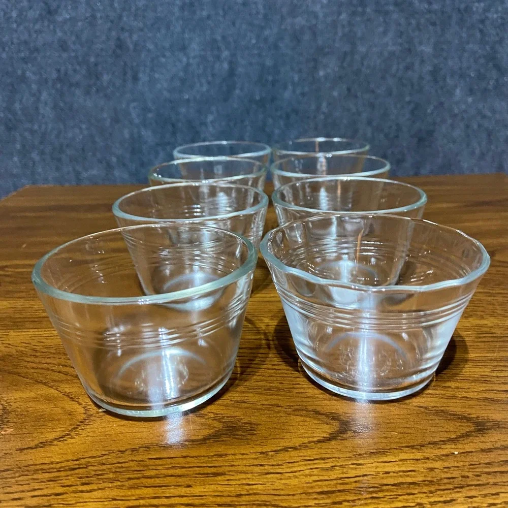 Vintage Pyrex 5 oz Clear Glass Custard Cups Ramekins Set of 8 Ribbed Made in USA